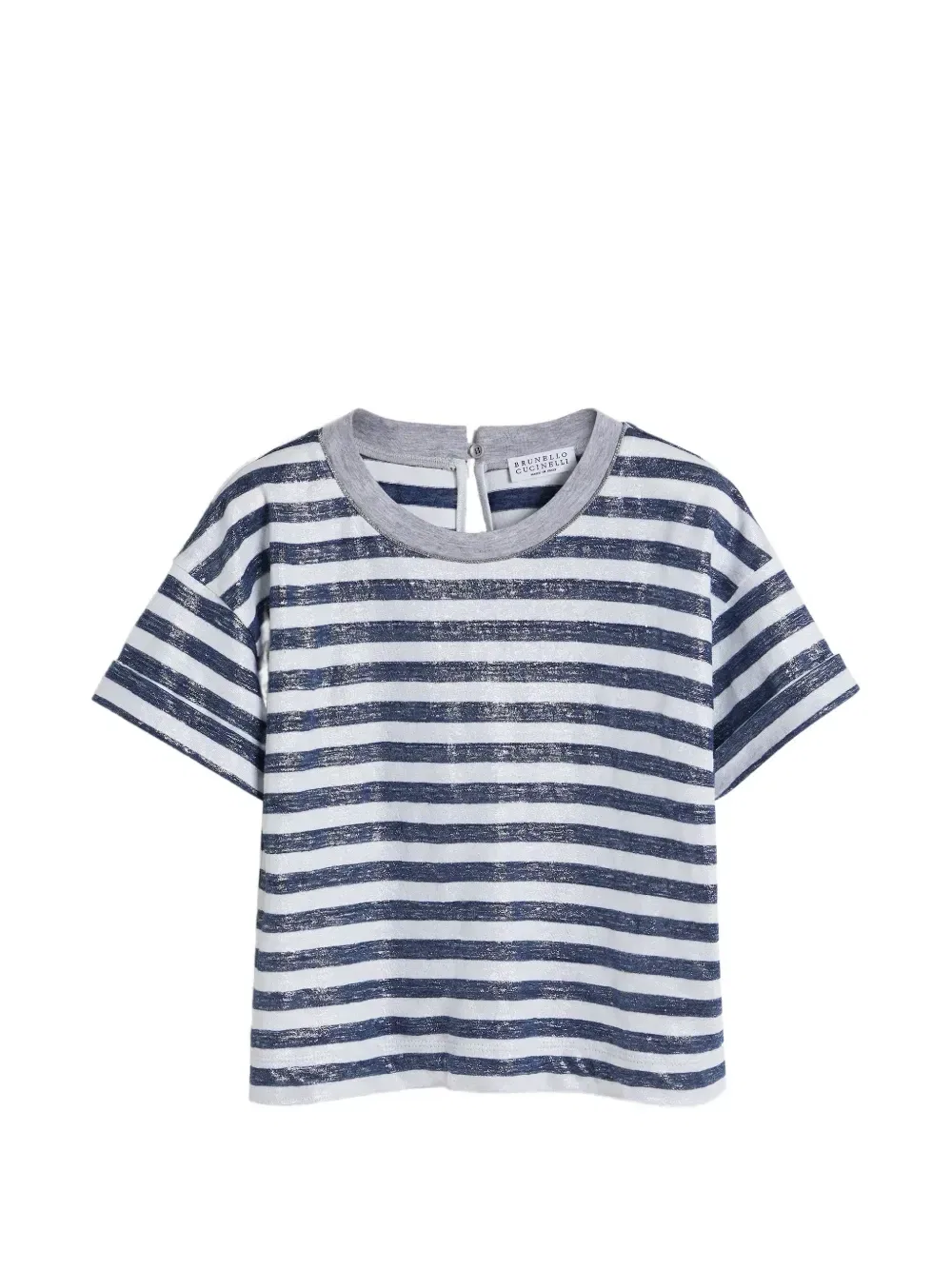 Полосатая футболка из ткани ламе Brunello Cucinelli Kids, синий