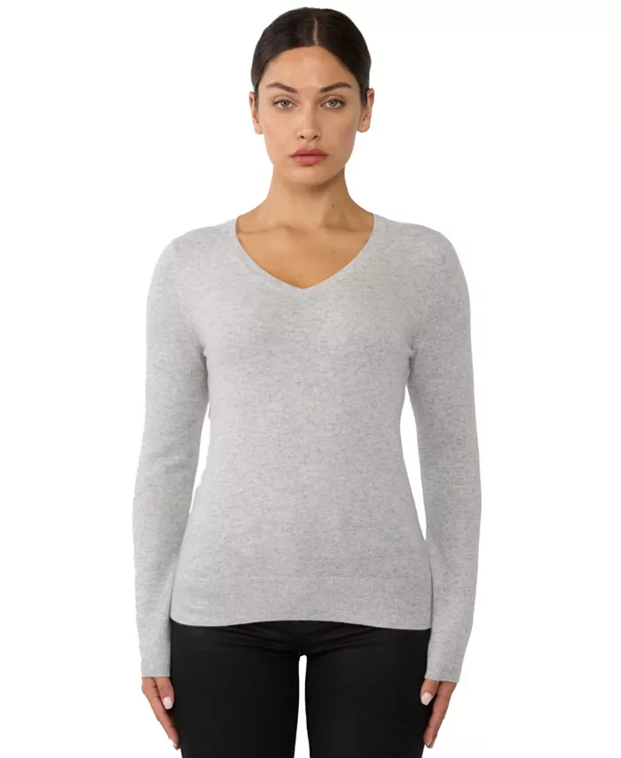 

Женский пуловер с длинным рукавом и V-образным вырезом из 100% чистого кашемира Jennie Liu, серый