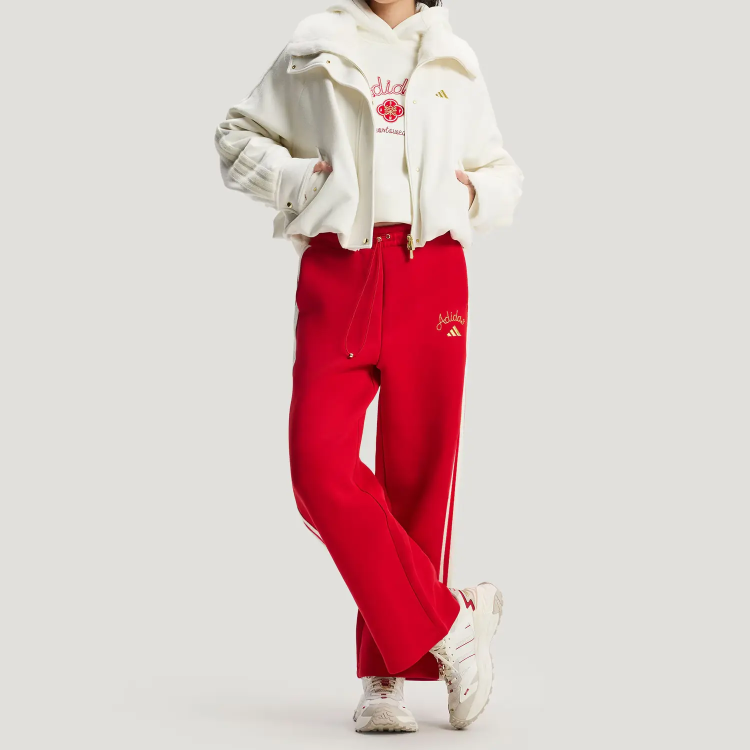 FW25 WIDE LEG KNIT Вязаные спортивные штаны женские Adidas, светло scarlet — фото 4