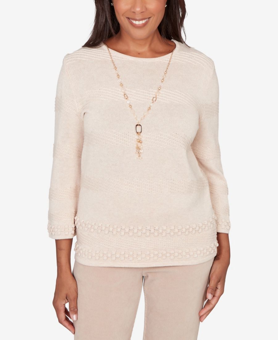 

Женский полосатый свитер Saratoga Springs Textured Biadere с ожерельем Alfred Dunner, Oatmeal