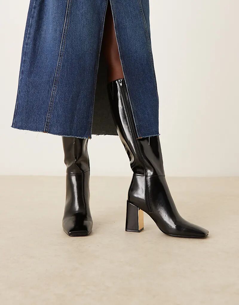 Черные сапоги до колена с металлическими пластинами ASOS DESIGN Carrington