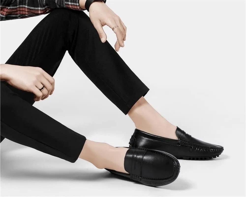 Лоферы мужские кожаные классические slip-on, черный — фото 4