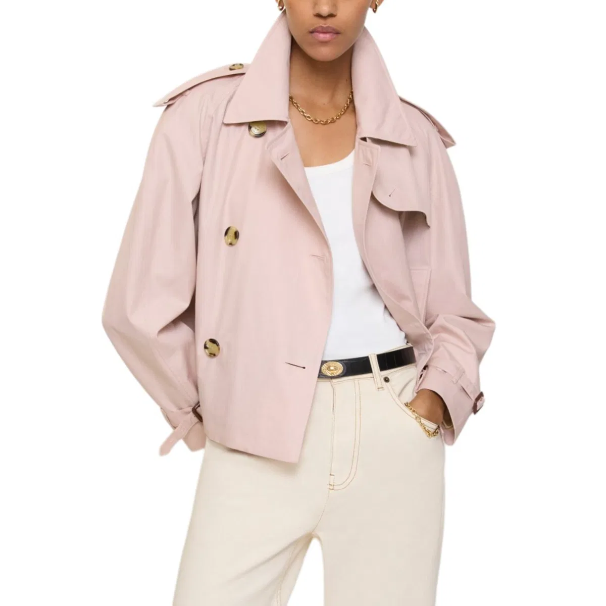 Пальто Burberry, женское, светло-розовый, укороченное — фото 4
