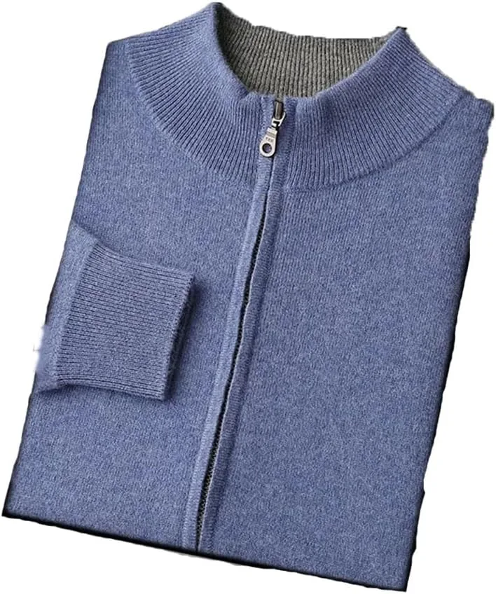 

Мужской вязаный свитер с воротником стойкой на молнии