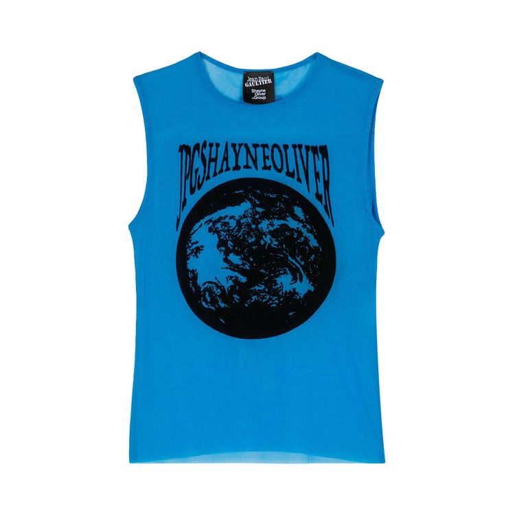 

Топ Jean Paul Gaultier Flocked Earth Mesh Printed Tank Top Ibiza Blue/Black, синий