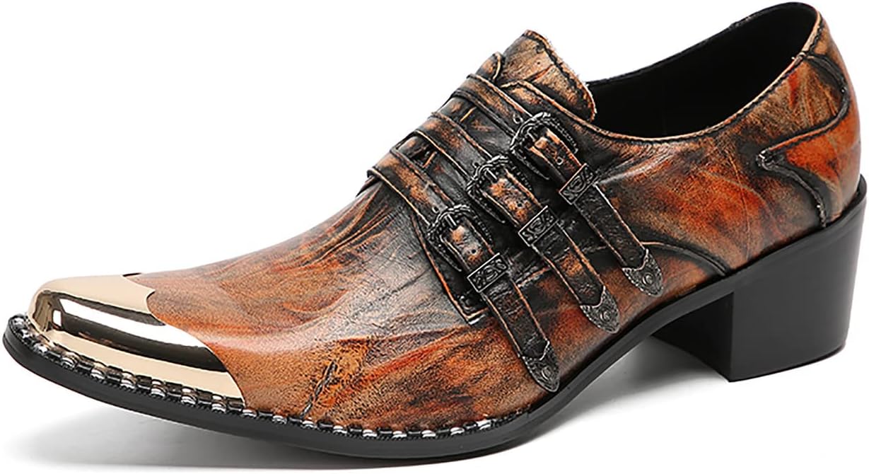 

Мужские лоферы Santimon, слипоны на вечеринку, повседневные, из кожи, с квадратным носком и металлическим каблуком, ковбойские туфли, модные с пуговицами, ручная работа, западный стиль, для мужчин, коричневый