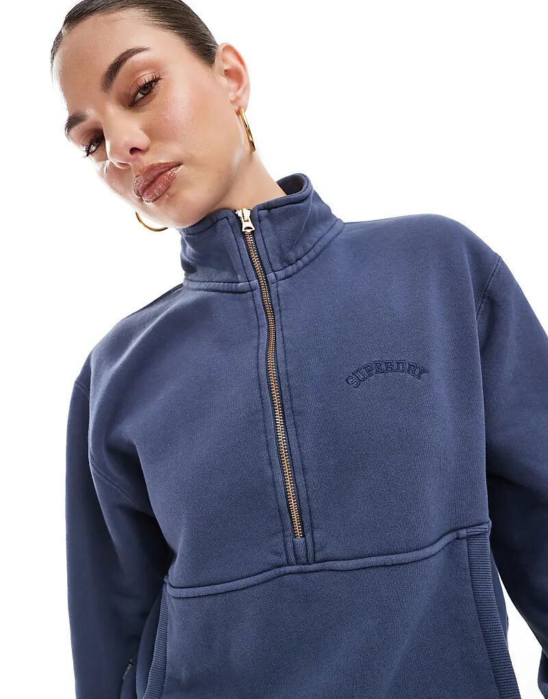 Толстовка Superdry Essential с логотипом и молнией на половину длины в цвете Lauren Navy. — фото 3