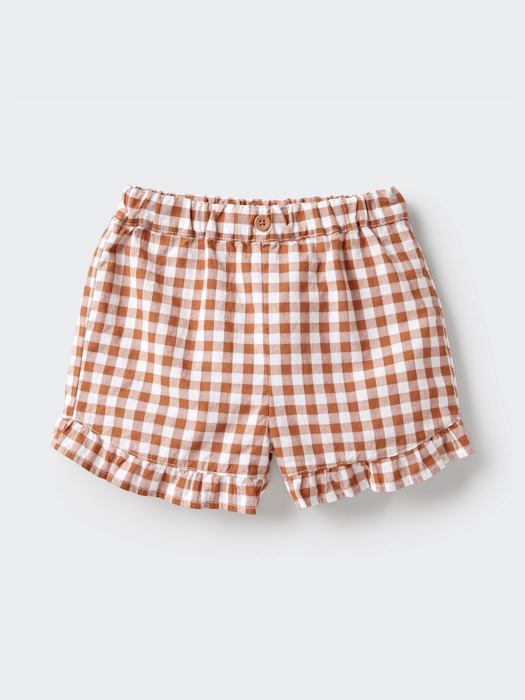 

Легкие шорты с оборками клетчатые Uniqlo, цвет 35 коричневый