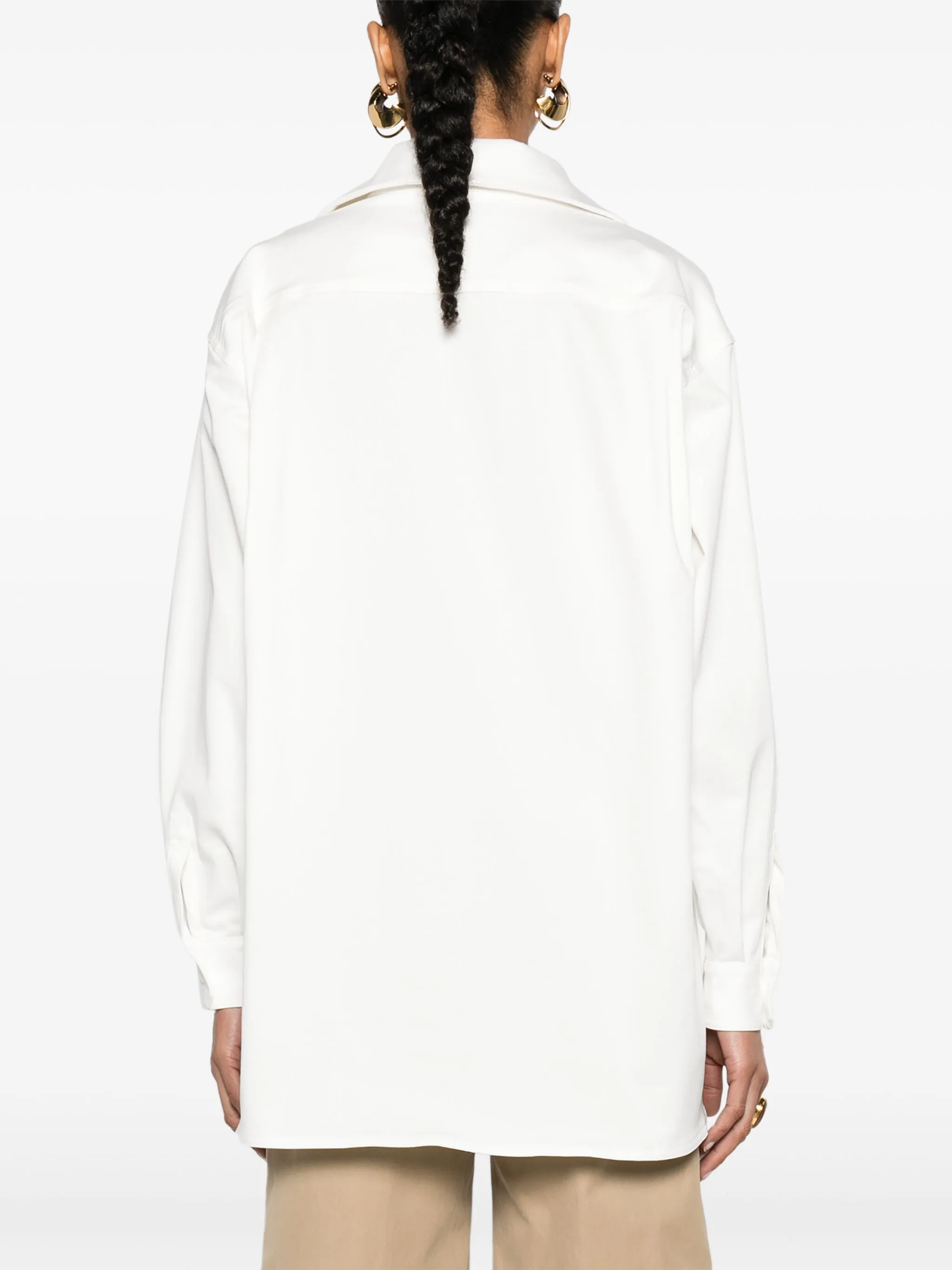 Габардиновая рубашка с V-образным вырезом Max Mara, белый — фото 4