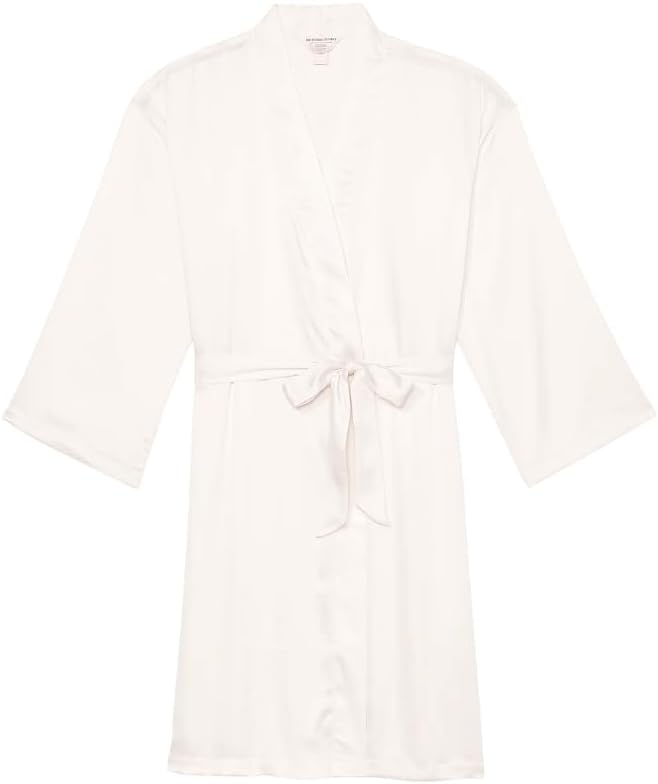 

Халат Victoria's Secret SATIN MIDI для женщин - цвет Coconut White, длина до колен, пояс на завязках, свободный крой