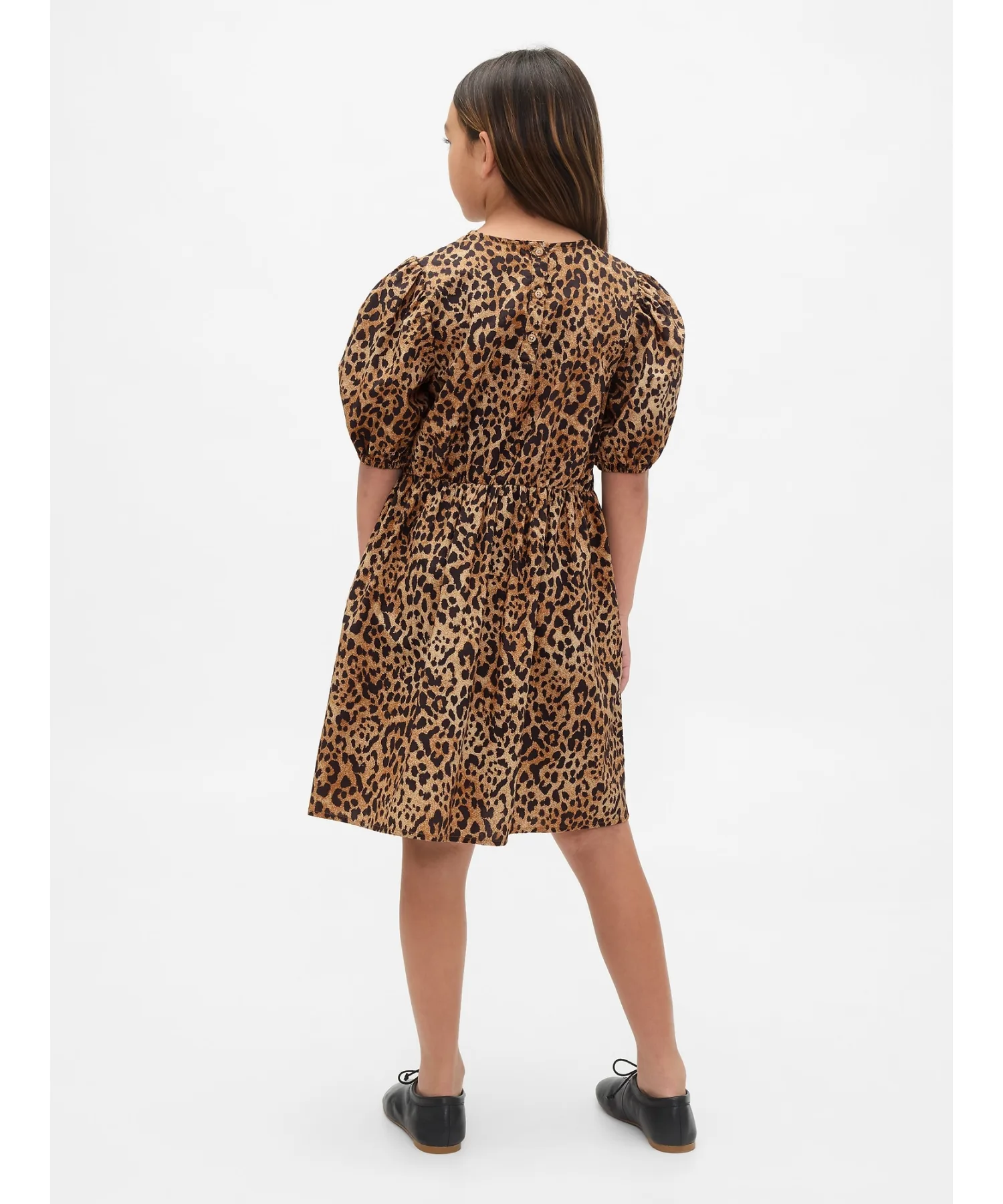 Детское цельное платье из 100% хлопка с рукавами puff sleeves и leopard print GAP — фото 3