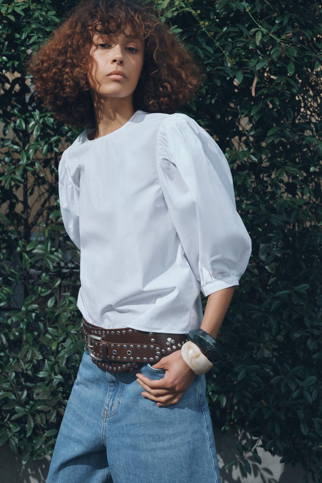 

Поплиновая рубашка ZARA, белый