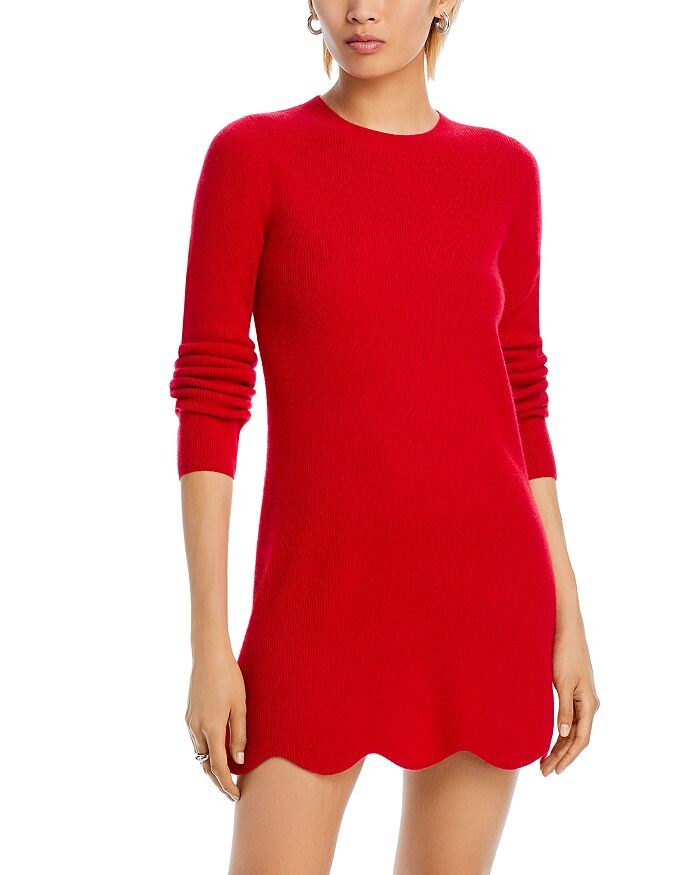 

Кашемировое мини-платье AQUA Cashmere с фестончатым краем, красный