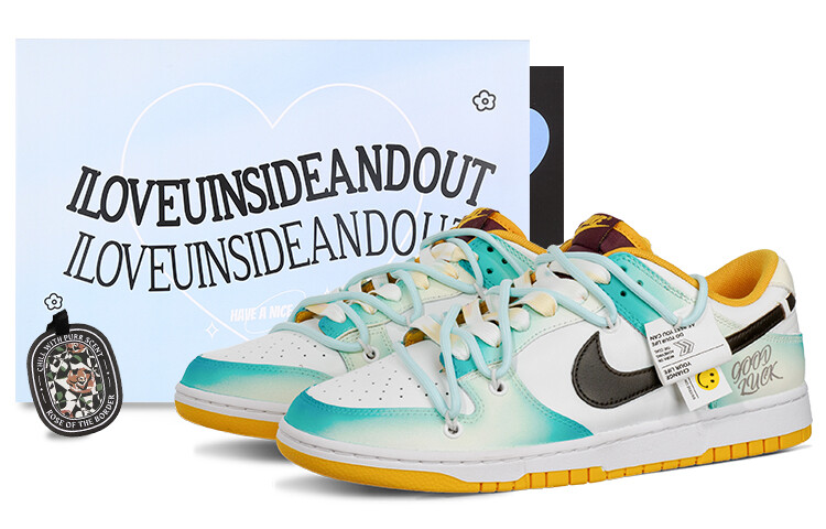 

Кроссовки Nike Dunk Skateboard Shoes Men Low-Top White/Cyan/Yellow