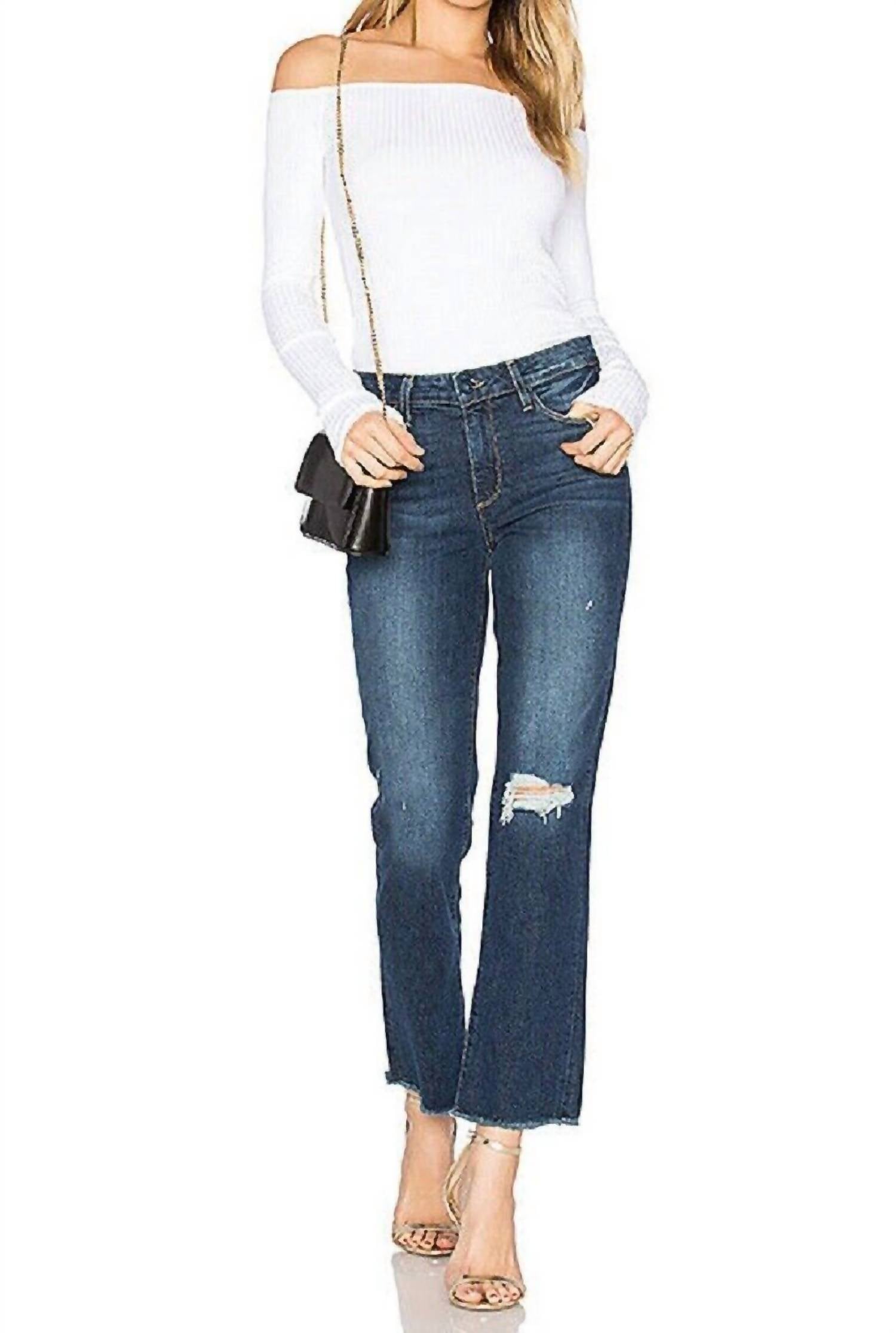 

Джинсы Jacqueline Straight Crop Domino Destructed Raw Hem с синим краем Paige