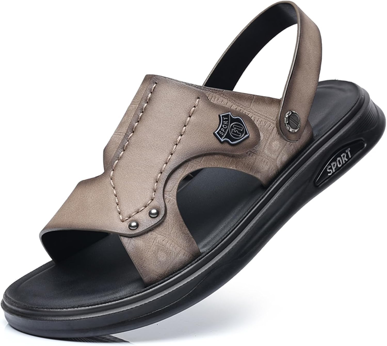 

Мужские спортивные сандалии Abborora на открытом воздухе из натуральной кожи с открытым носком для пляжа, серый