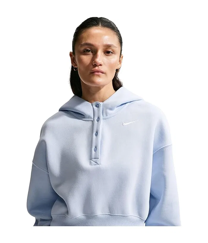 Худи Nike Sportswear Phoenix Fleece Oversized Crop Henley, Hydrogen Blue/Sail