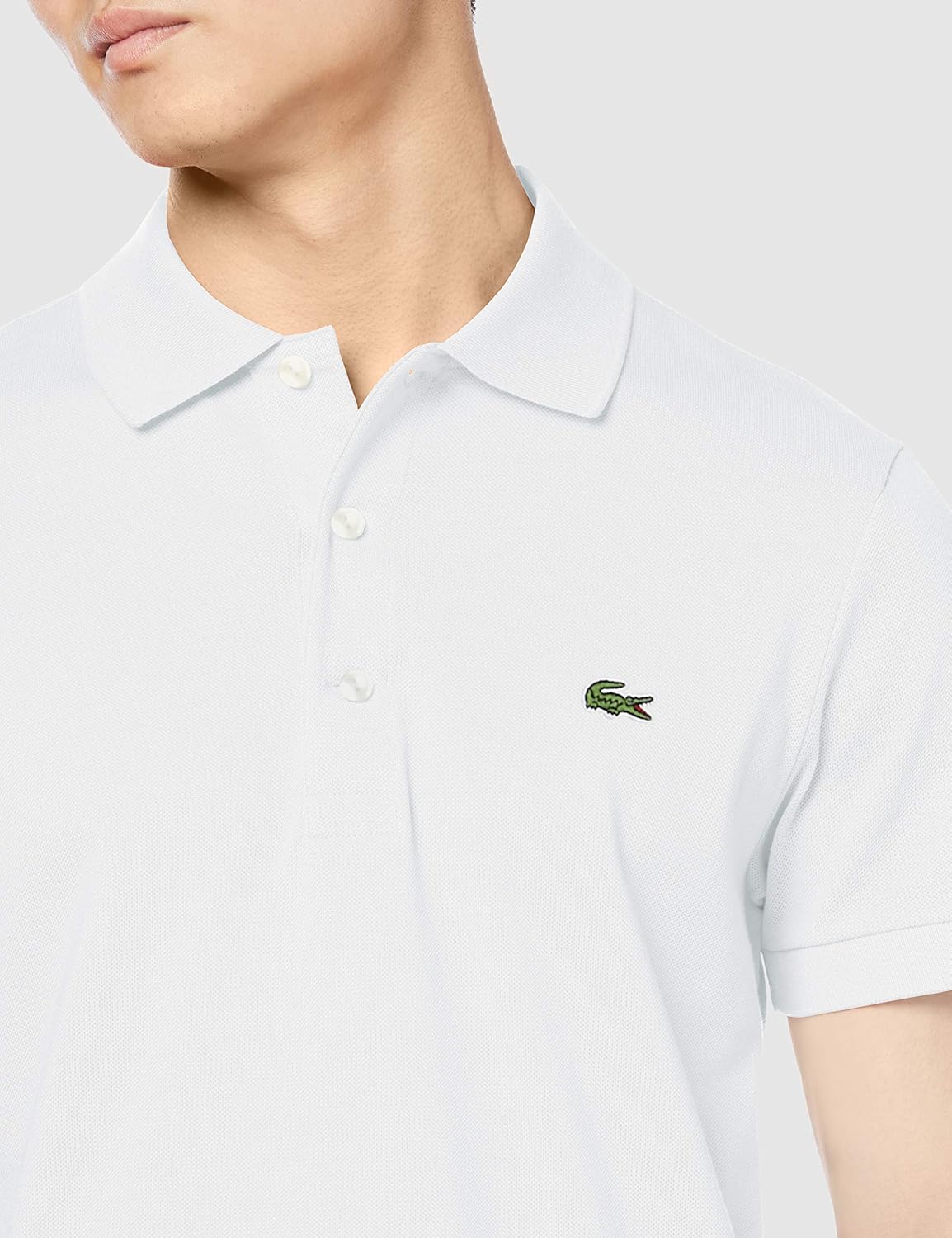 Официальная мужская поло-рубашка LACOSTE приталенного кроя, однотонная (с коротким рукавом), белый — фото 3
