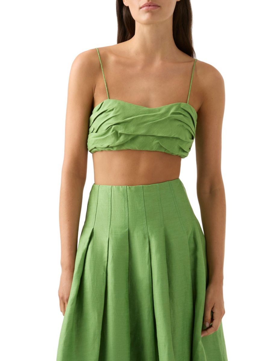 

Укороченный топ из льняной смеси с драпировкой Thea Aje, цвет Fern Green