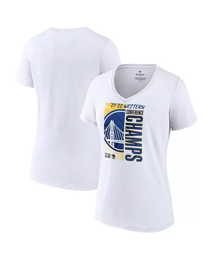 

Женская белая футболка Golden State Warriors 2022 Western Conference Champions Plus Size с V-образным вырезом для раздевалки Fanatics