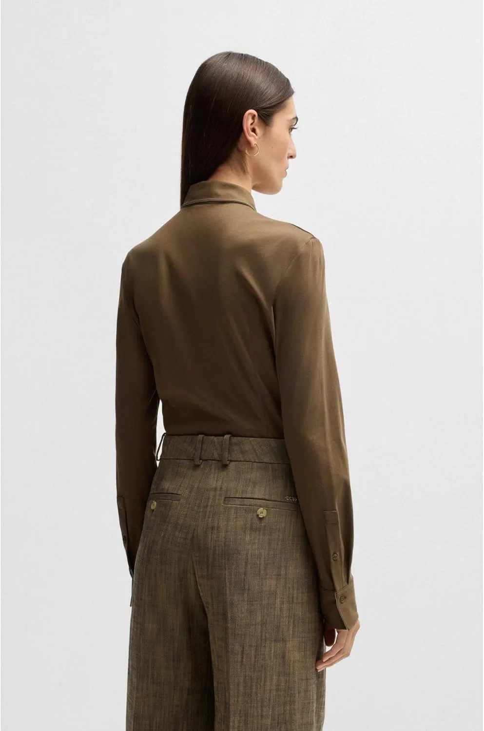 Блуза, женская, Extra Slim Fit, BOSS, коричневый — фото 4