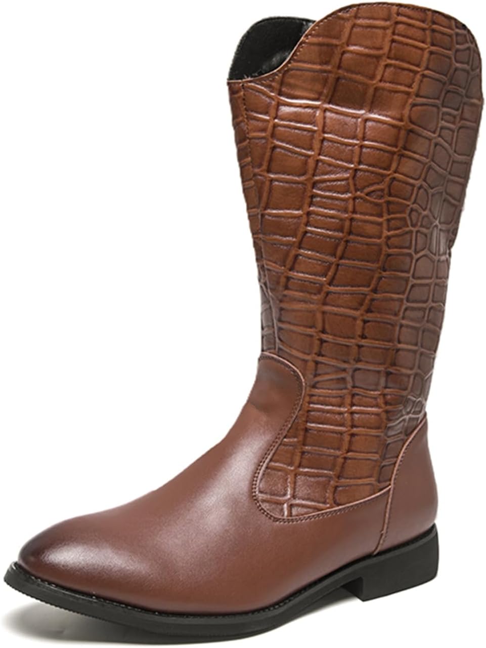 

Мужские высокие ковбойские сапоги TengfeiFly с тиснением под крокодила, на низком массивном каблуке, с боковой молнией, заостренным носком, для повседневного ношения, офиса, выходных и социальных встреч, коричневый