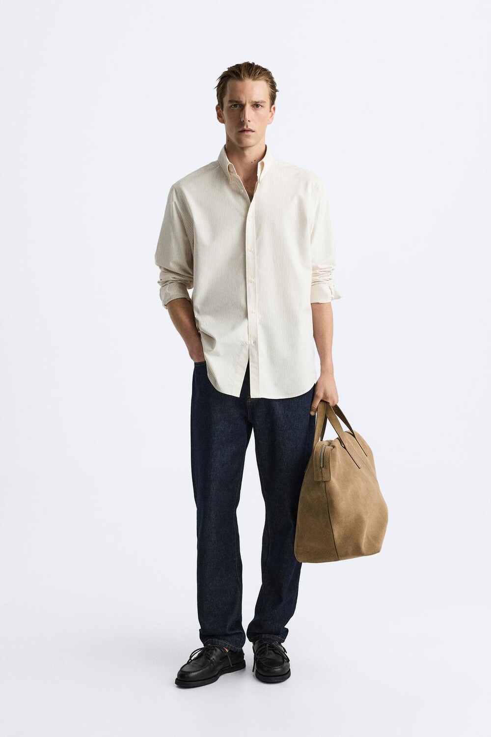 

Полосатая текстурная рубашка ZARA, полосатый