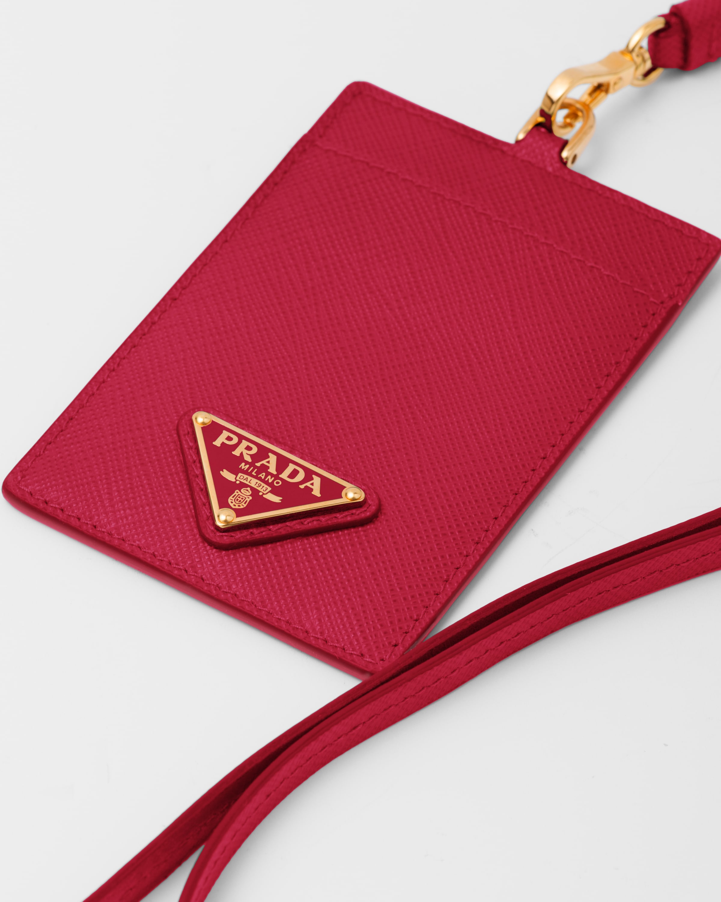 Держатель для бейджа из сафьяновой кожи Prada, ярко-красный — фото 2