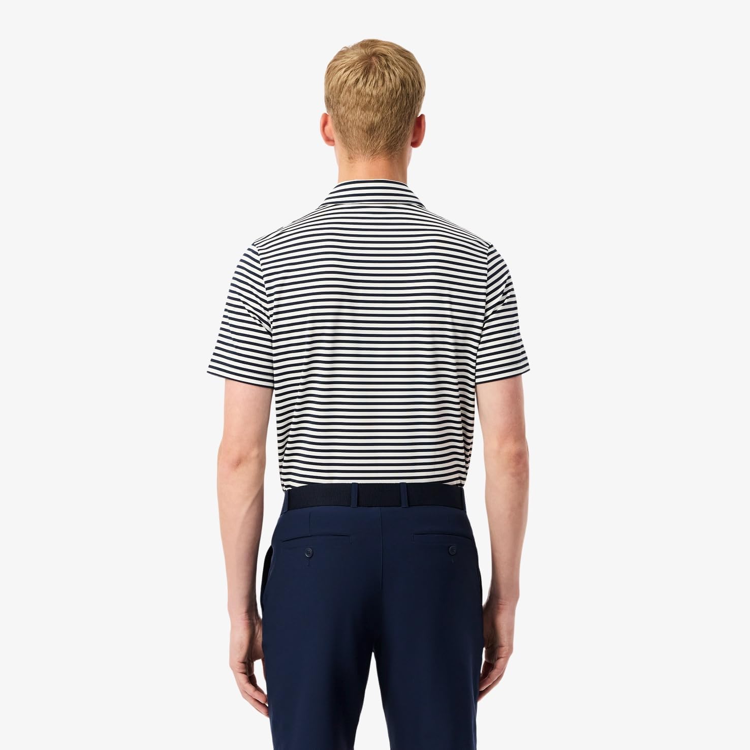 Мужская повседневная полосатая рубашка-поло Lacoste Ultra Dri-Bi-Color, темно-синий — фото 2
