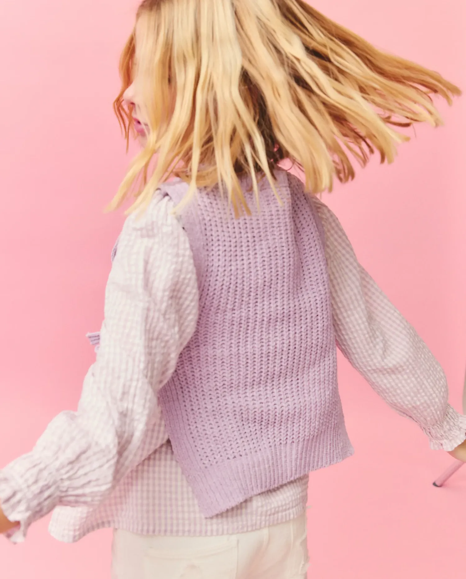 Вязаный жилет из шенилла с боковыми завязками для девочки Kids El Corte Inglés, сиреневый — фото 3