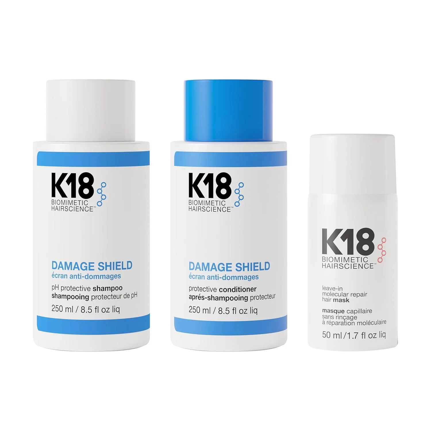 K18 Damage Control Trio: шампунь Damage Shield, кондиционер и восстанавливающая маска для волос на 4 минуты, долговременное восстановление, шампунь для окрашенных волос