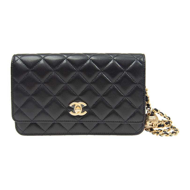 

WOC 24K Маленькая золотистая сфера Кожаная сумка через плечо Женская черная CHANEL