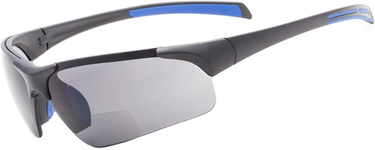 

Спортивные полуободковые бифокальные солнцезащитные очки Eyekepper TR90 из небьющегося материала, подходят для бейсбола, бега, рыбалки, вождения, гольфа, софтбола и пешего туризма, Matte Black-blue Frame/Grey Lens