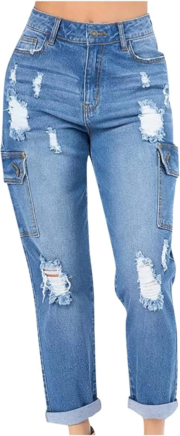 

Женские джинсы Ripped Boyfriend с потертостями и дырками tuduoms