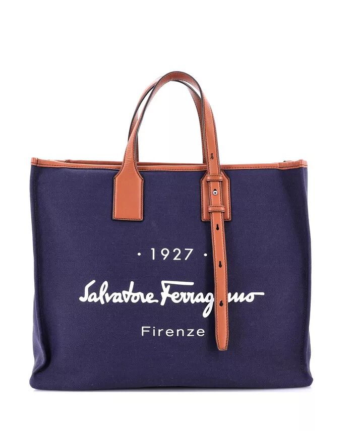 

Большая сумка для покупок 1927 года, холст с кожей Pre-Owned Salvatore Ferragamo, синий