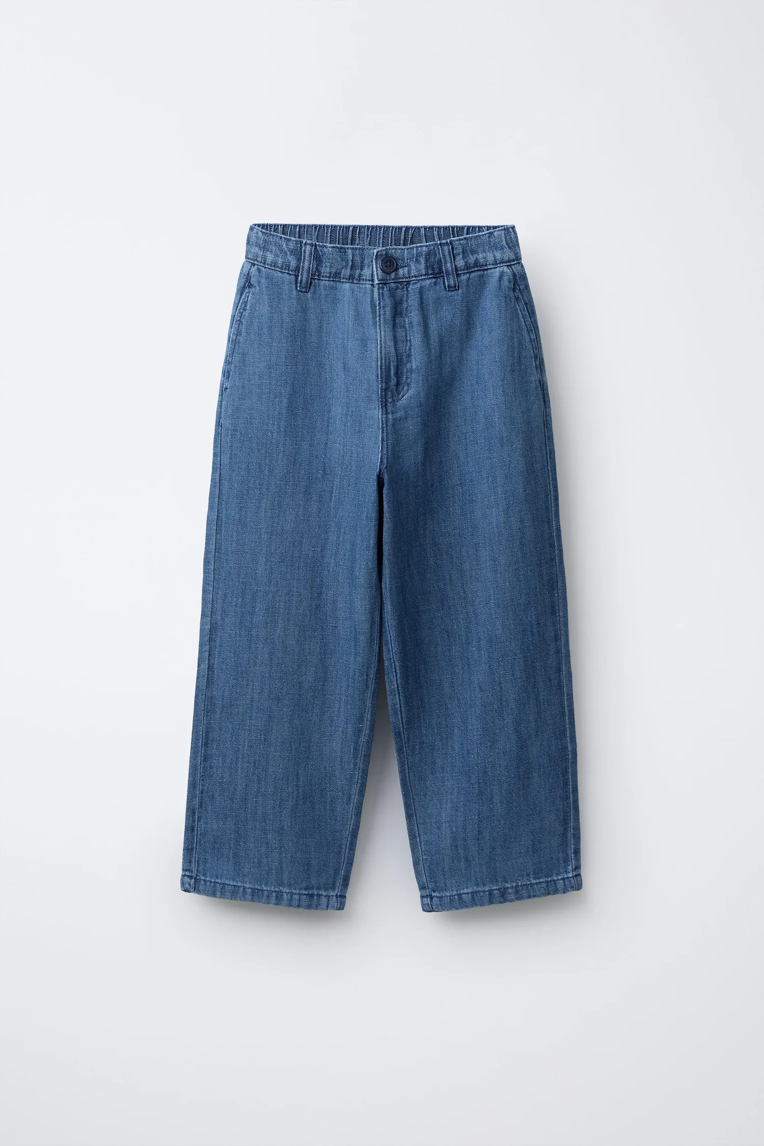 Джинсы из хлопка и льна с широкими штанинами Zara, синий