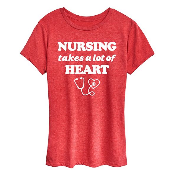 

Футболка с принтом Women's nursing takes a lot of heart Unbranded, Heather Red