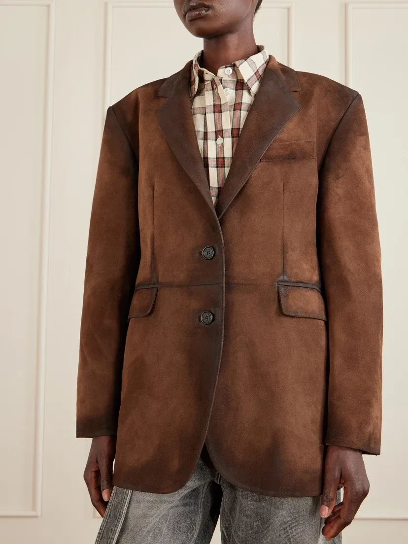 Винтажный замшевый блейзер Acne Studios, коричневый — фото 3