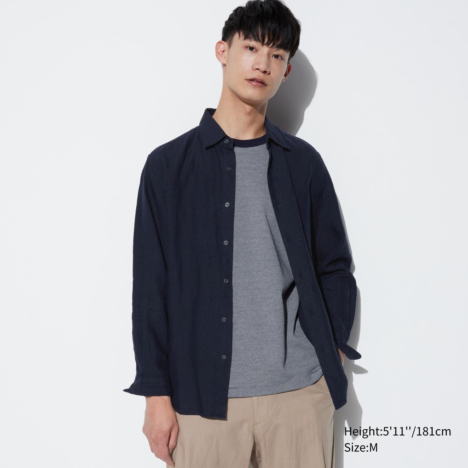 

Рубашка из 100% льна премиум-класса UNIQLO, темно-синий