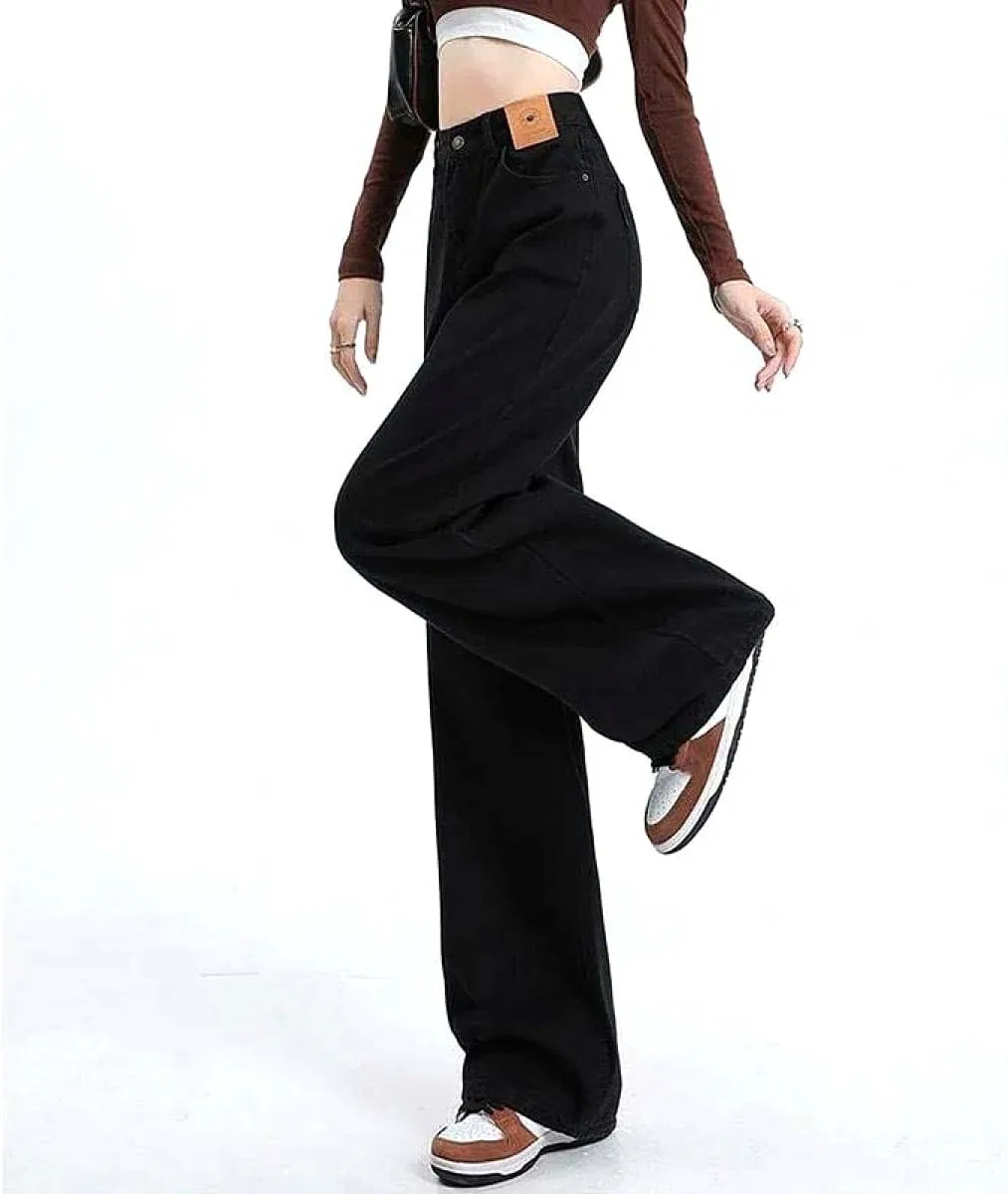 Женские джинсы Slim Fit с высокой талией, прямым кроем, классический силуэт для офиса и повседневной носки Generic, черный — фото 4