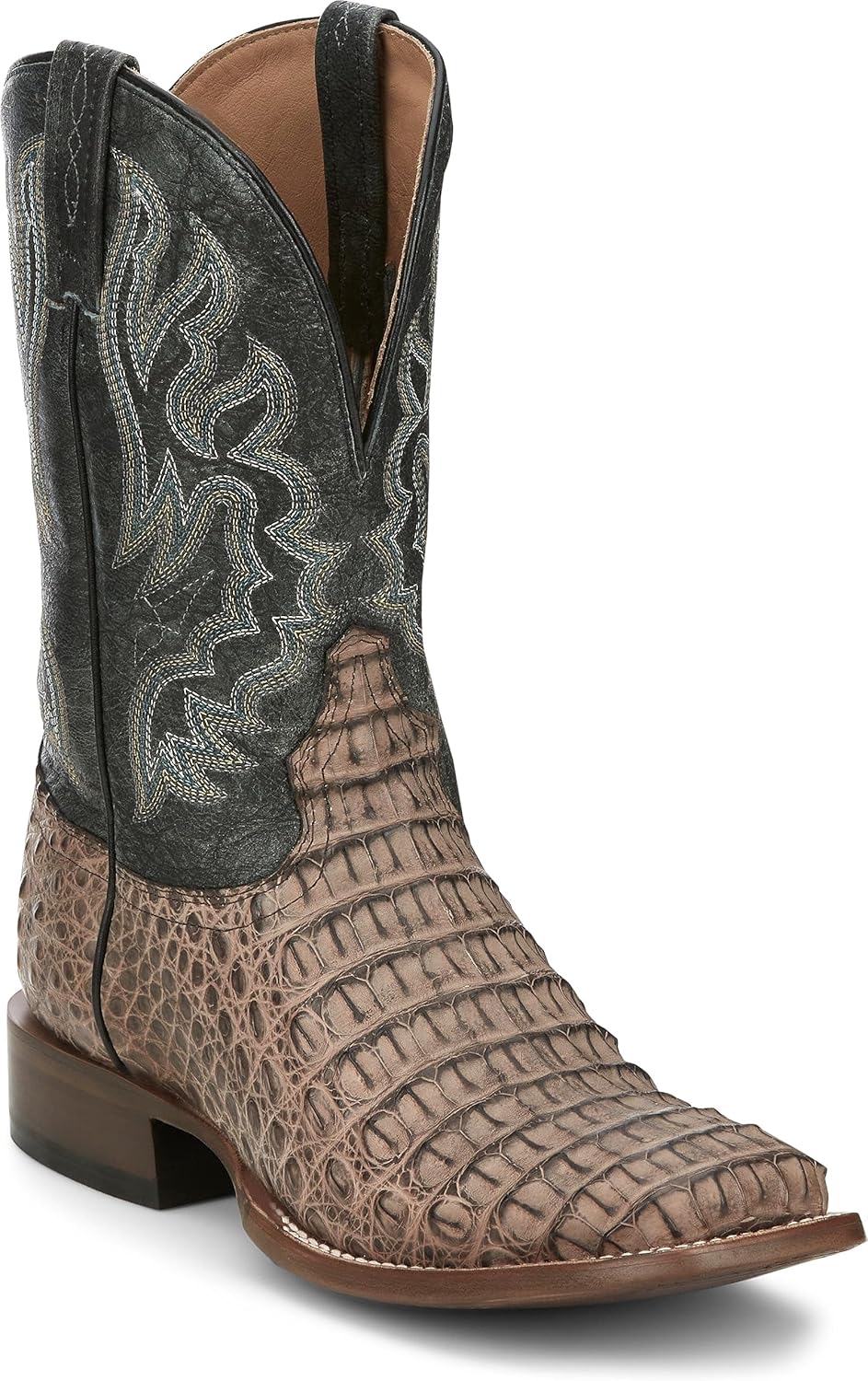 

Мужские вестерн-бутсы Tony Lama из экзотической кожи каймана Marfa с широким квадратным носком - TL5258, коричневый/бирюзовый