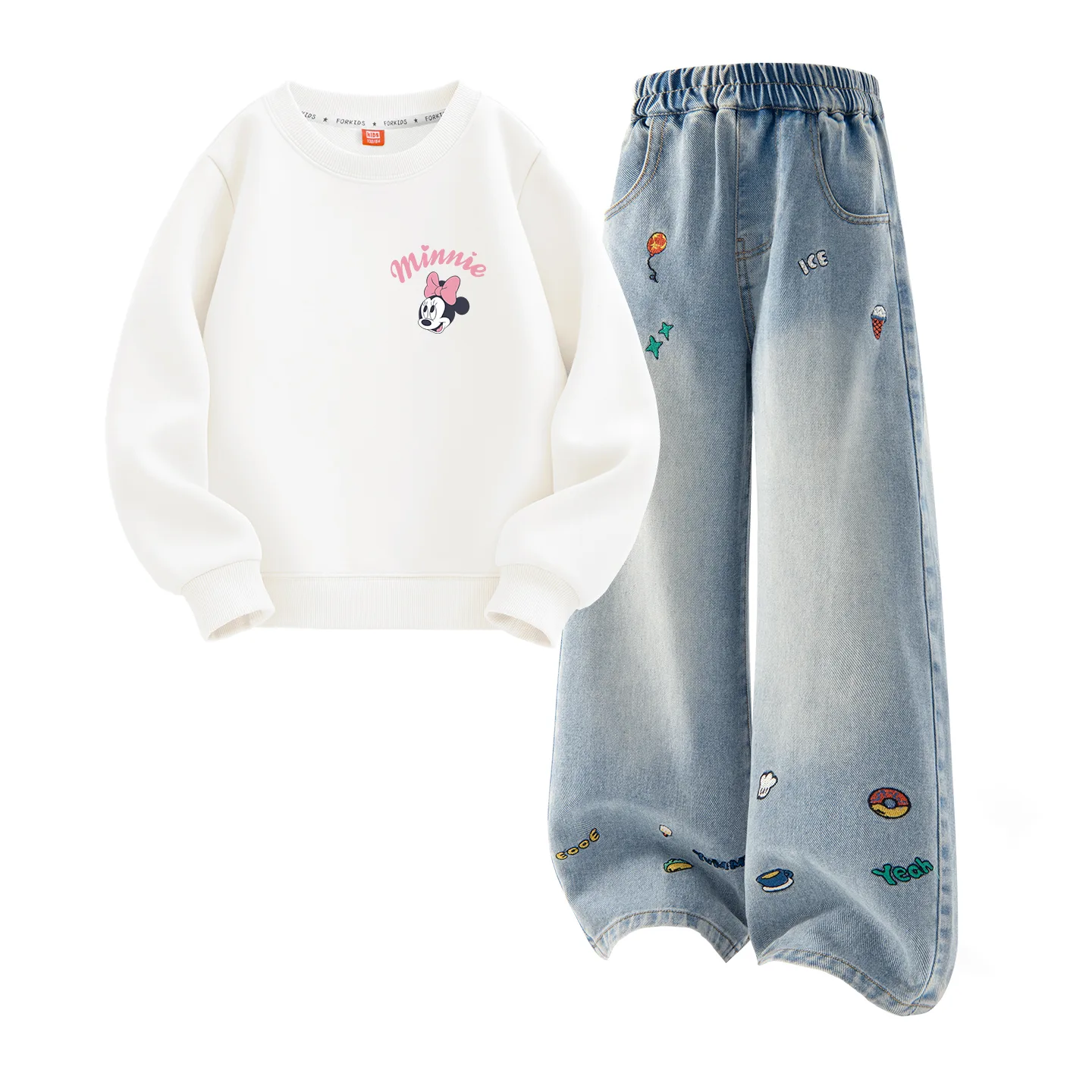 Детская повседневная спортивная футболка с круглым вырезом Disney, Di's Eye K White+Solid Color Denim Blue