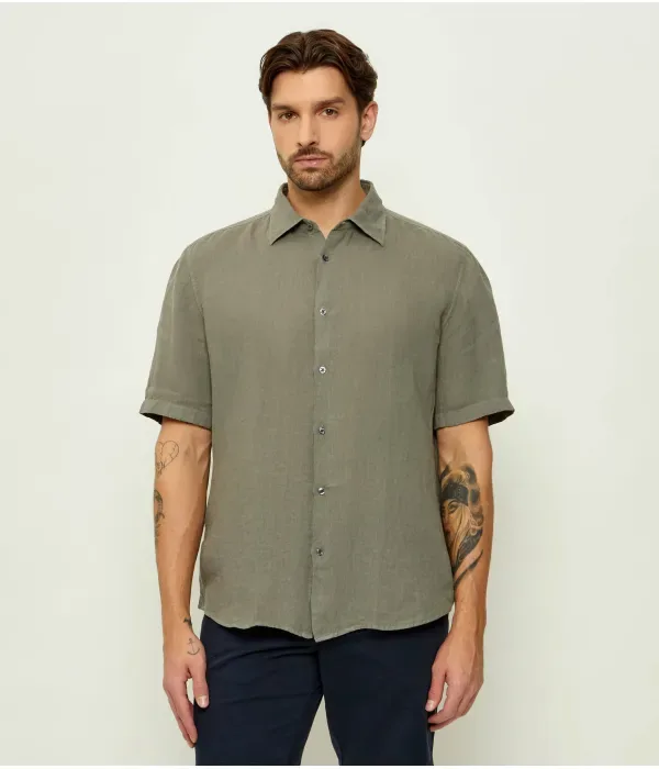 Рубашка из льна Rash Linen Shirt_2_M regular fit Boss Orange, зеленый