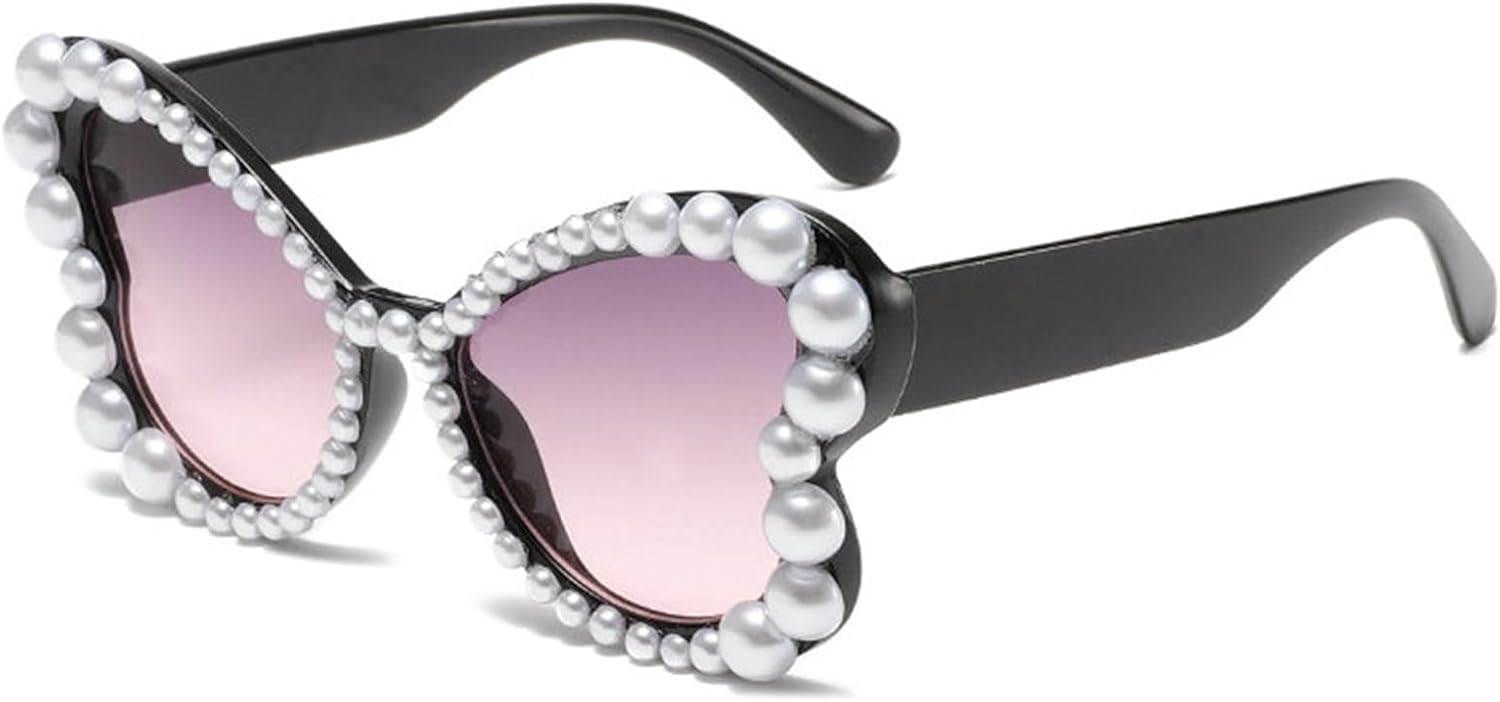 

Модные солнцезащитные очки Helena Fashion Butterfly Luxury Pearl для женщин, ретро-стиль, нестандартная форма, ручная работа, блестящий жемчуг, солнцезащитные очки S68, C5