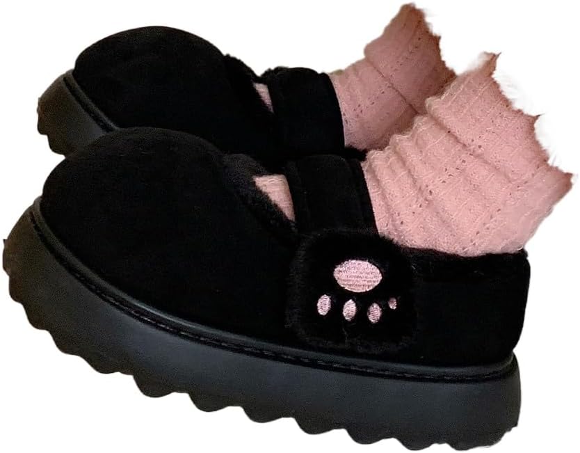 

Милые тапочки для кошек зима Лапки кошки Кавай животное Тапочки для женщин и мужчин для дома Kfvim, черный