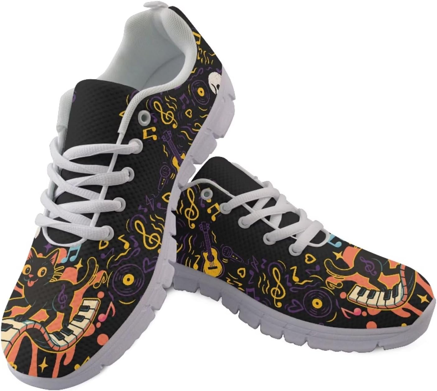 

Кроссовки Jeiento Fashion для женщин и мужчин, беговые туфли с шнуровкой, устойчивые к скольжению, для работы, прогулок, спорта и тренировок в зале, Cartoon Kitten and Musical