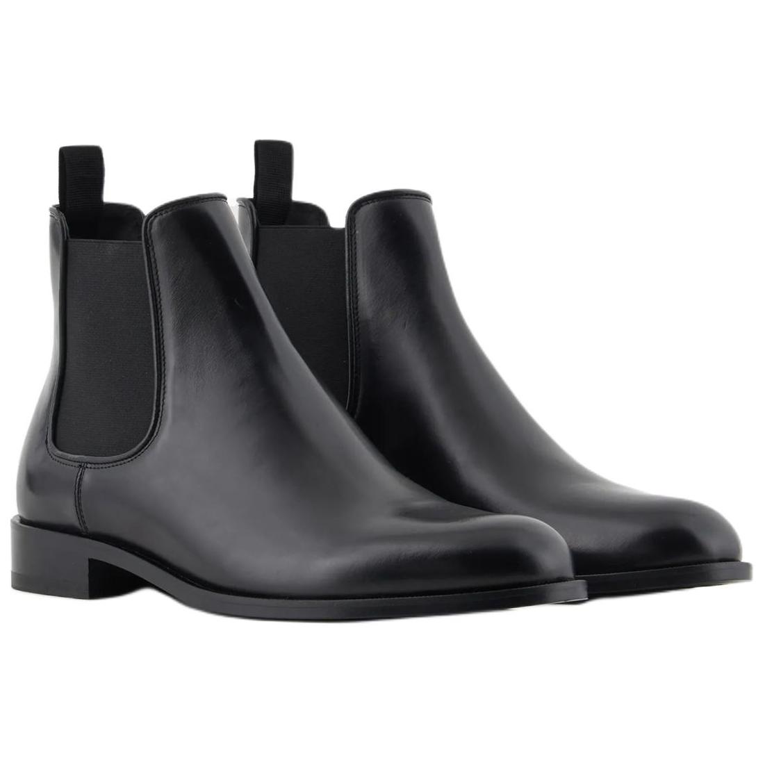 GIORGIO ARMANI AMANI Кожаные короткие челси с эффектом старины мужские черные — фото 4