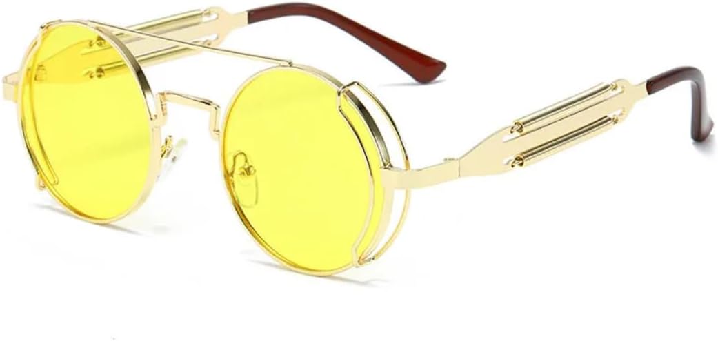 

Модные круглые солнцезащитные очки в стиле стимпанк для мужчин, ретро, ​​с металлическим корпусом и двойной пружиной, уникальные, для женщин, защита от УФ-излучения UV400 UATXTAU, Golden Yellow