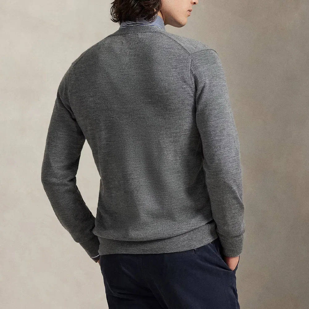 Джемпер с вышитым логотипом и v-образным вырезом Polo Ralph Lauren, Gray — фото 3