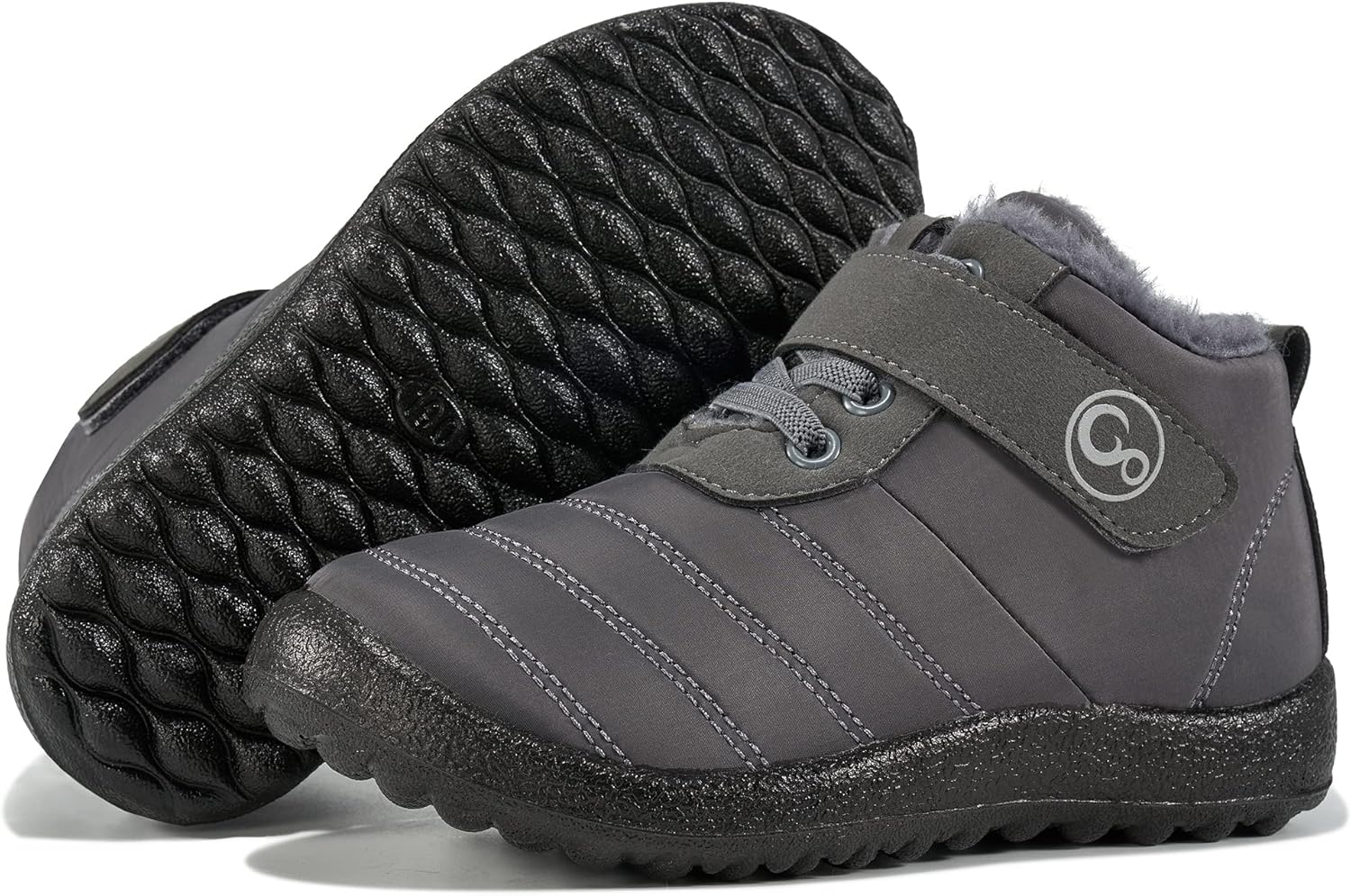 

Детские зимние сапоги Ablanczoom для мальчиков и девочек - удобные теплые ботинки с меховой подкладкой для малышей, водонепроницаемые, на легкой подошве, для прогулок на улице, Grey